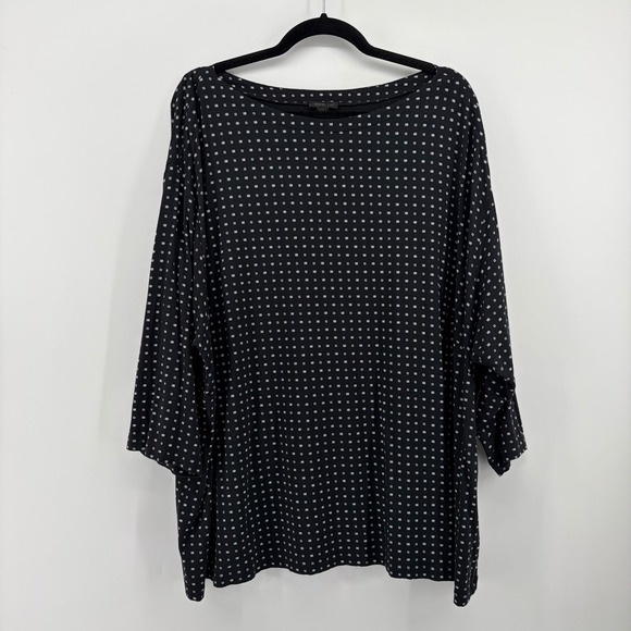 J. Jill Tops - J. Jill Wearever Black Geometric Diamond Print 3/4 Sleeve Boat Neck Top 4X Plus‎
